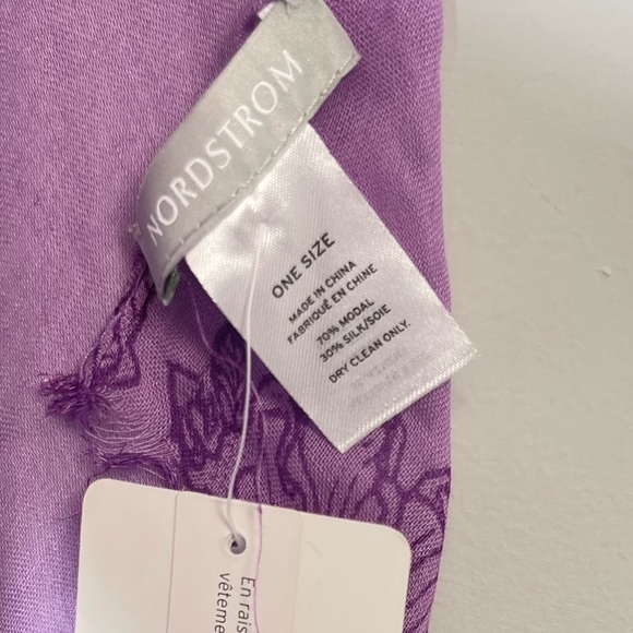 NWT NORDSTROM PURPLE REGENCY LACE PRINT SILK BLEND SCARF WRAP BEACH COVERUP O/S - Picture 5 of 12